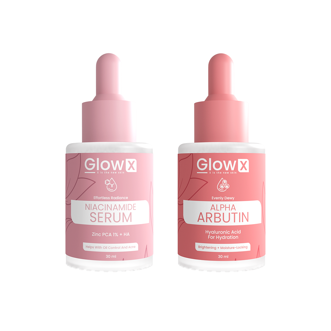 Glowx Two bottles of Glowx skincare serum on a white background