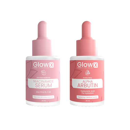 Glowx Two bottles of Glowx skincare serum on a white background