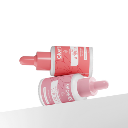 Two Glowx skincare droppers with visible branding on a white background