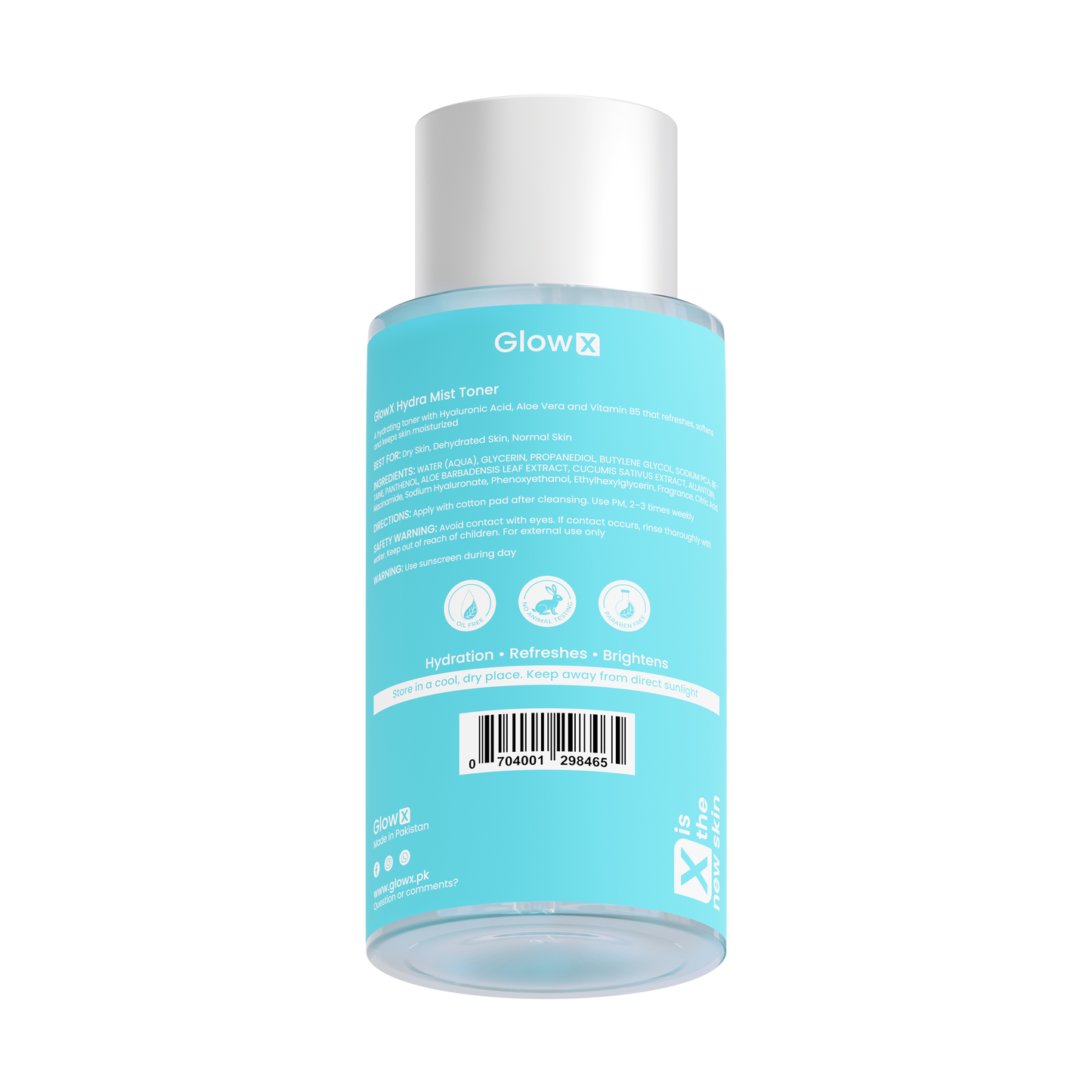 Glowx Blue bottle with white cap on a white background