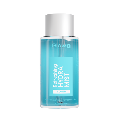 GlowX Refreshing Hydra Mist toner bottle on a white background