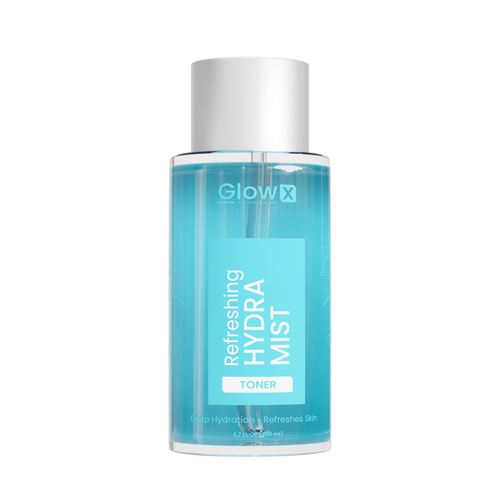 GlowX Refreshing Hydra Mist toner bottle on a white background
