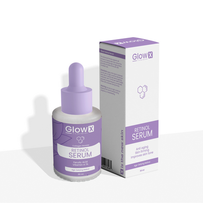 GlowX Retinol Serum bottle and packaging on a white background