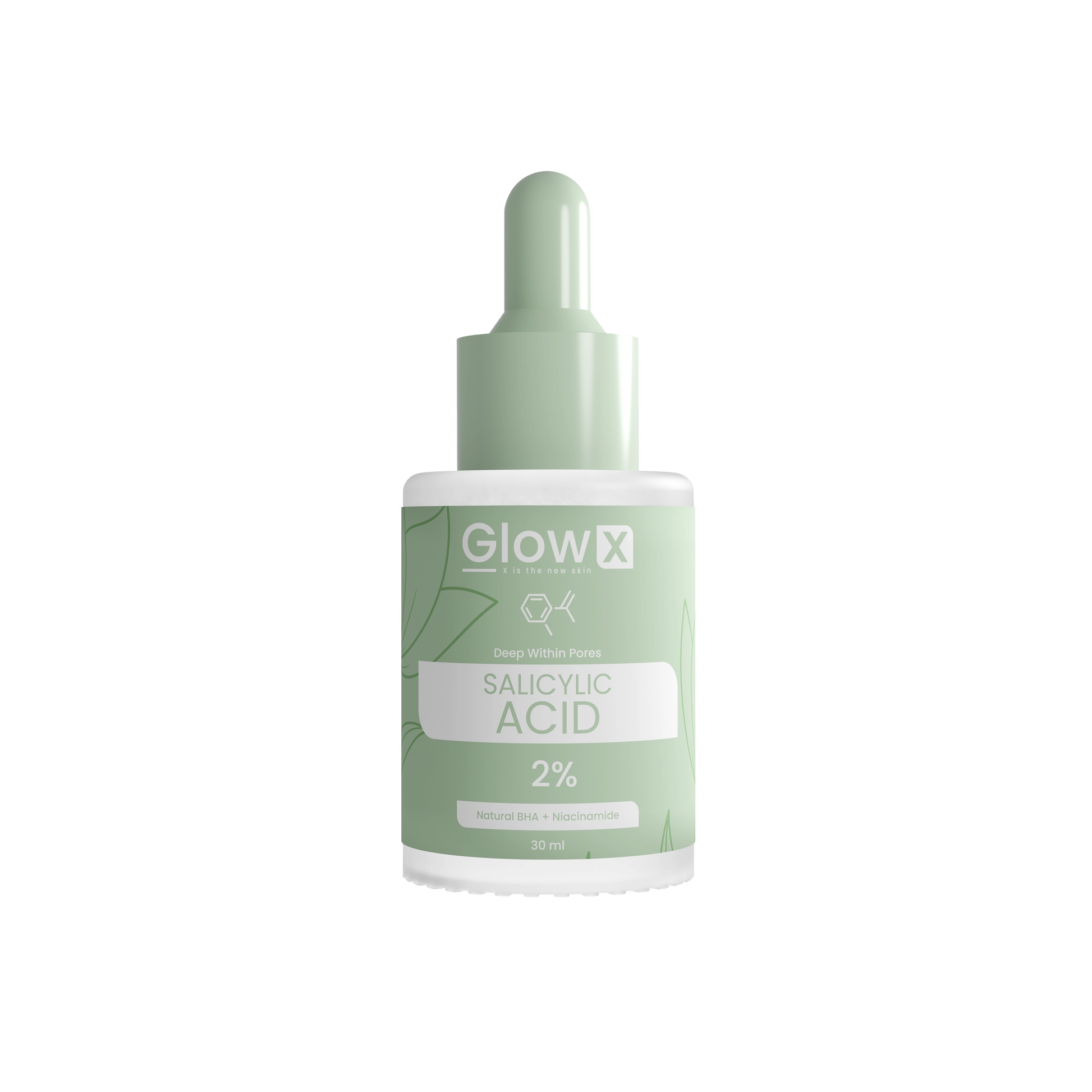 Glow-X salicylic acid serum bottle on a white background