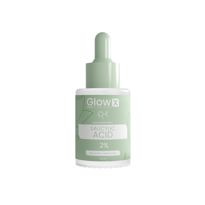 Glow-X salicylic acid serum bottle on a white background