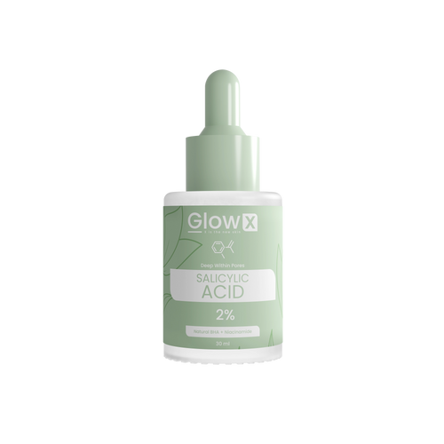 Glow-X salicylic acid serum bottle on a white background
