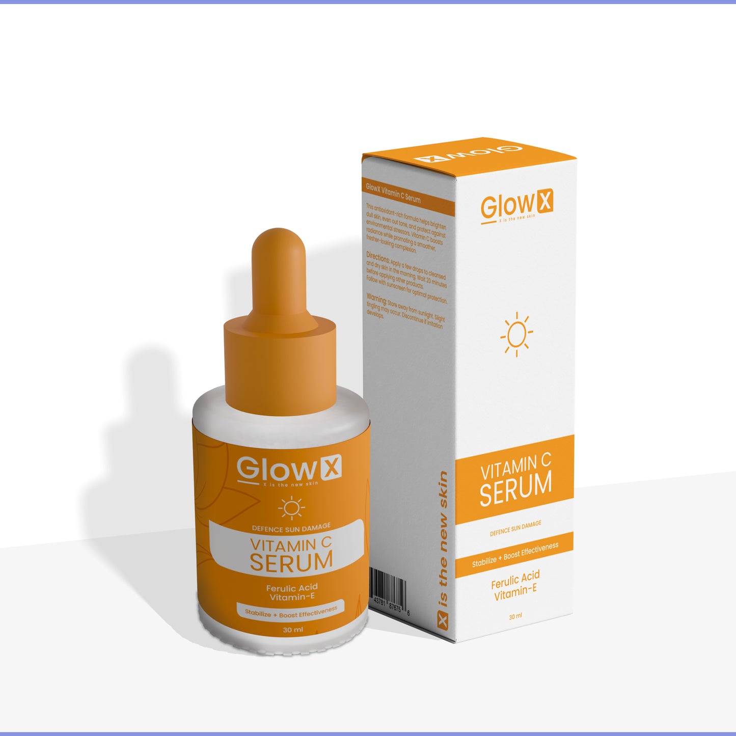 GlowX Vitamin C Serum bottle and packaging on a white background